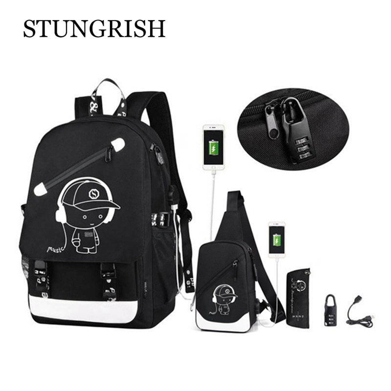 anti-Furto Zaino per I Ragazzi 15.6 ''Zaino Del computer Portatile con Porta USB di Ricarica Bookbag per la Scuola Borse Da Viaggio Nero grande Capacità,