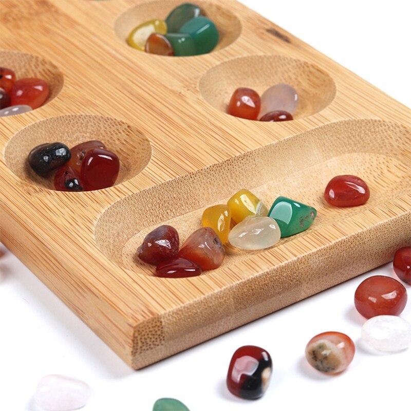 Mancala brettspill med fargerike steiner småstein folde trebrett sjakksett  r9jd