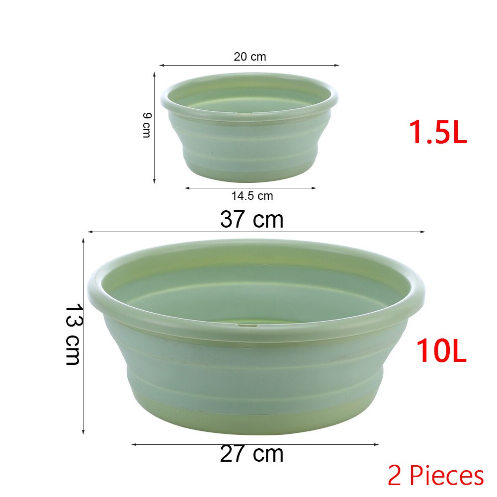 Multi-purpose Folding Wash Basin Portable Travel Hiking Camping Picnic Cleaning Tool Lightweight Hanging Collapsible Laundry Tub: 1.5L 10L Green