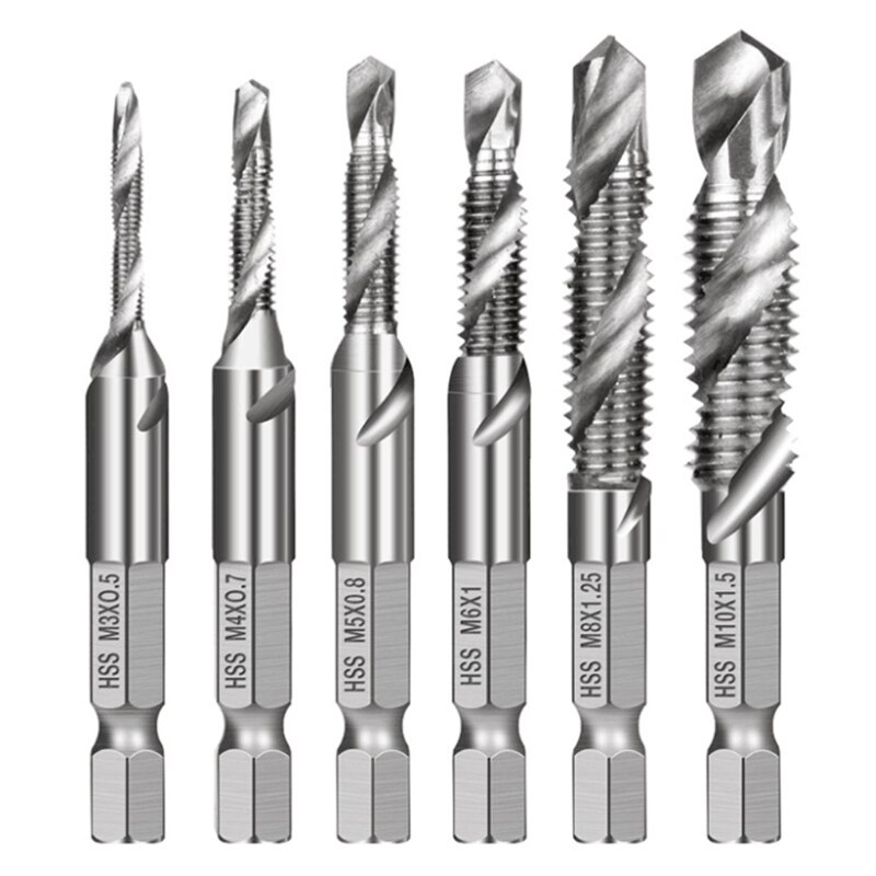 6pcs M3-M10 Screw Tap Drill Bits HSS Taps Countersink Deburr Set Metric Combination Bit 1/4Inch Hex Shank Quick Change: Default Title