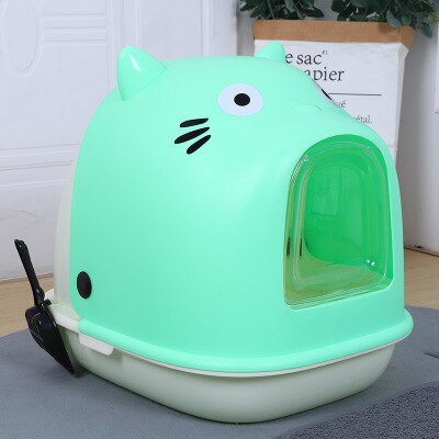 VOW Pets Cat Litter Box Fully Enclosed Extra Large Deodorant Anti-splashing Oversized Toilet Cat Basin Deodorant Poop Basin: green