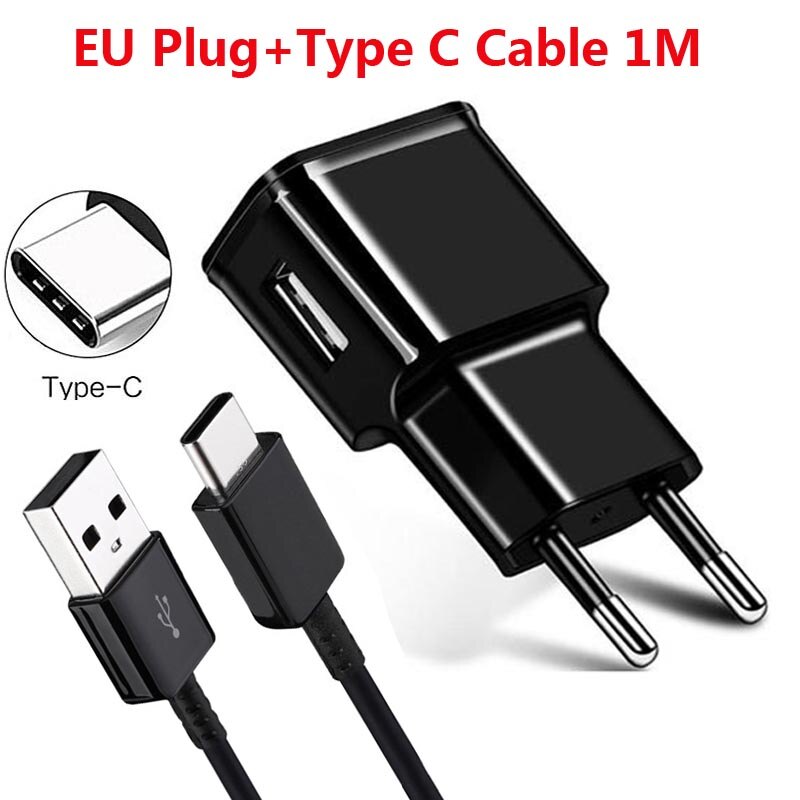 1M Type C Fast Charging USB Charger Cable For Samsung Galaxy S10 S9 S8 PLUS Note 9 8 A5 A7 A9 A8 Star Phone Charger: Cable and Plug Black