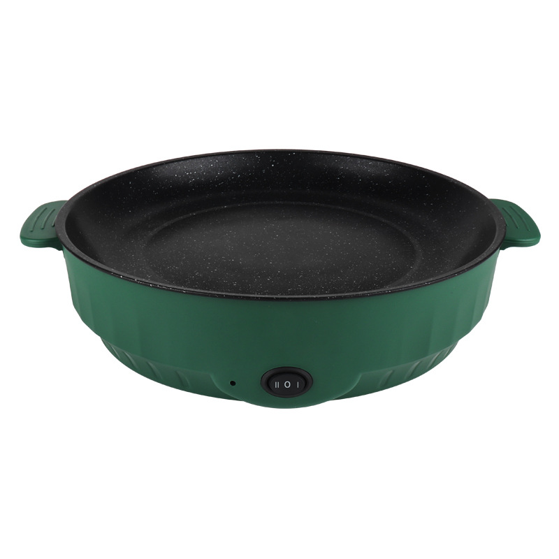 Elektrische Multi Cooker Elektrische Koekenpan 220V Huishoudelijke Barbecue Gebakken Biefstuk Vis Omelet Koekenpan Non-stick Kookmachine: green