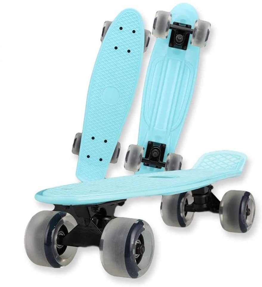 Flashing Skateboard Single Kicktail Mini Cruiser Rocker Board Plastic 4 Wheels Teenager Adult Sidewalk Skating Street 6 Colors: blue1 / without light