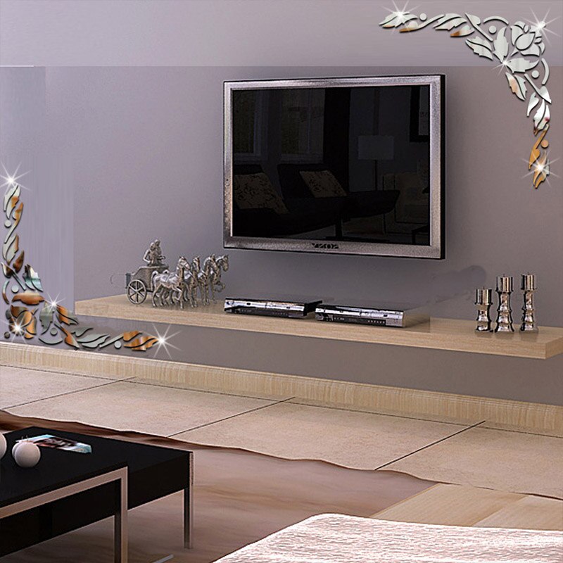 3D Diagonal Flower Acrylic Mirror Corner Sticker Home TV Door & Window Background Wall Green Decorative Sticker