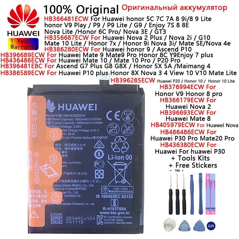 Original Phone Battery For Huawei honor 7C 7A 8 9 9 lite Nova 2 3 4/2i Ascend P10 P20 Huawei P30 P30 Pro Mate 8 9 10 /10 20 Pro