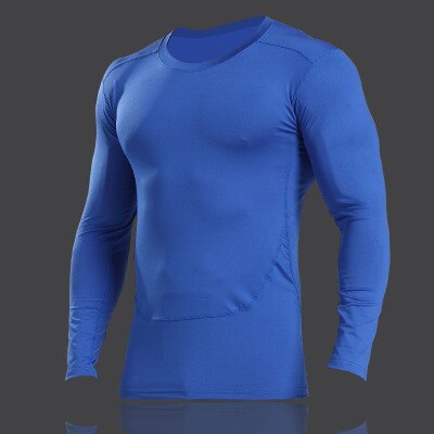 Quick Dry Compression Long Sleeves T Shirts Men Fitness Cycling Clothing Skinny Tights Bodybuilding Running Gym Tops Elasticity: blue / Asian size L