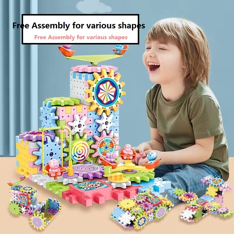 Multi-variable electric block gears rotating toy set puzzle large particles puzzle men and women 3-6 Years Old Assembly