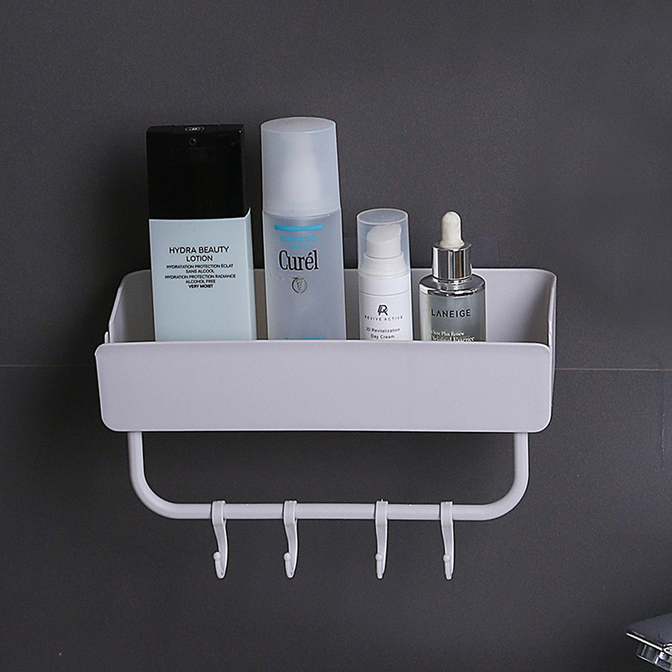 Square storage rack kitchen wall hanging plastic receive finishing rack multifunctional toilet non perforated storage rac: Light Grey