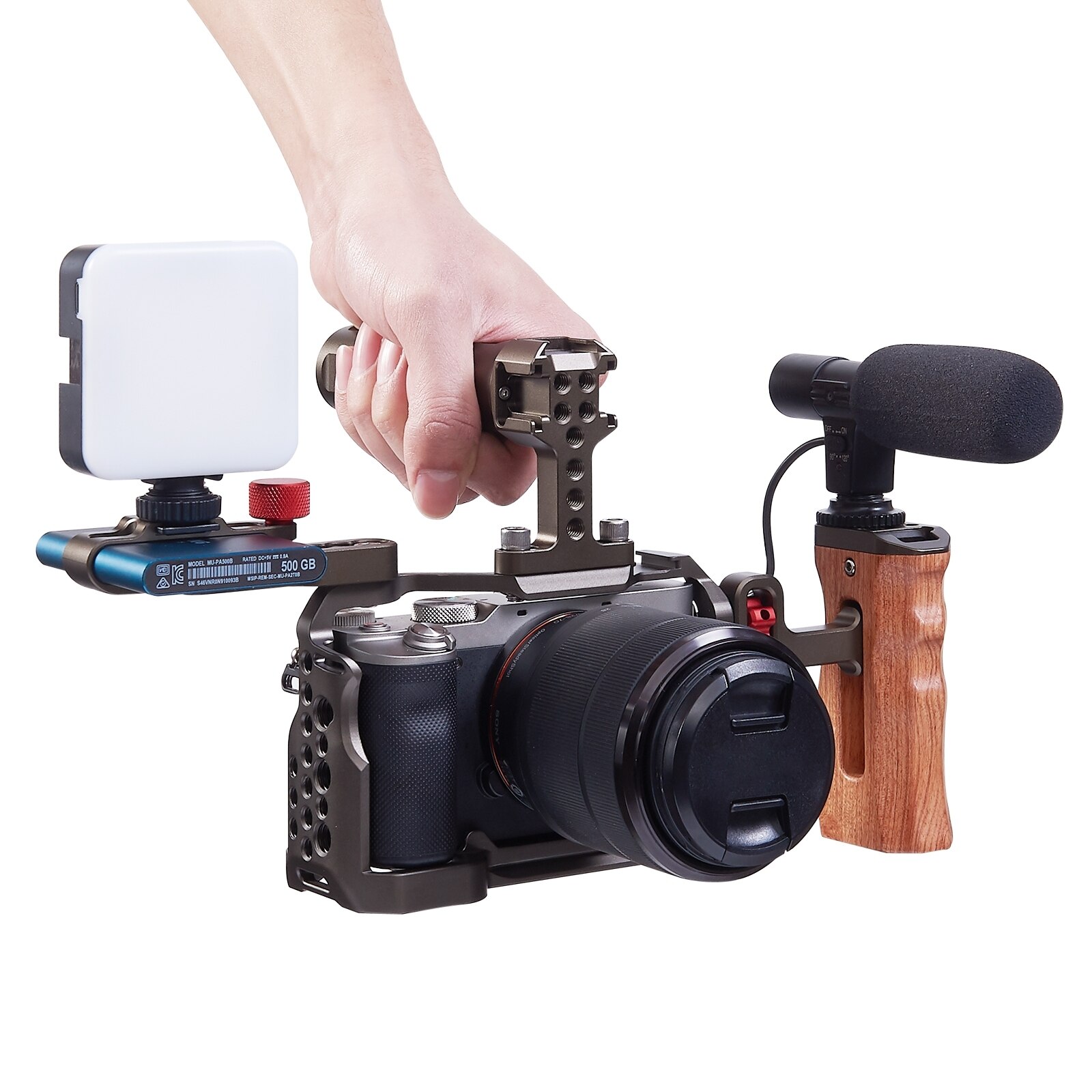 Puluz Universal Side Houten Handvat Handgreep Met Koude Schoen Voor Dslr Camera Kooi