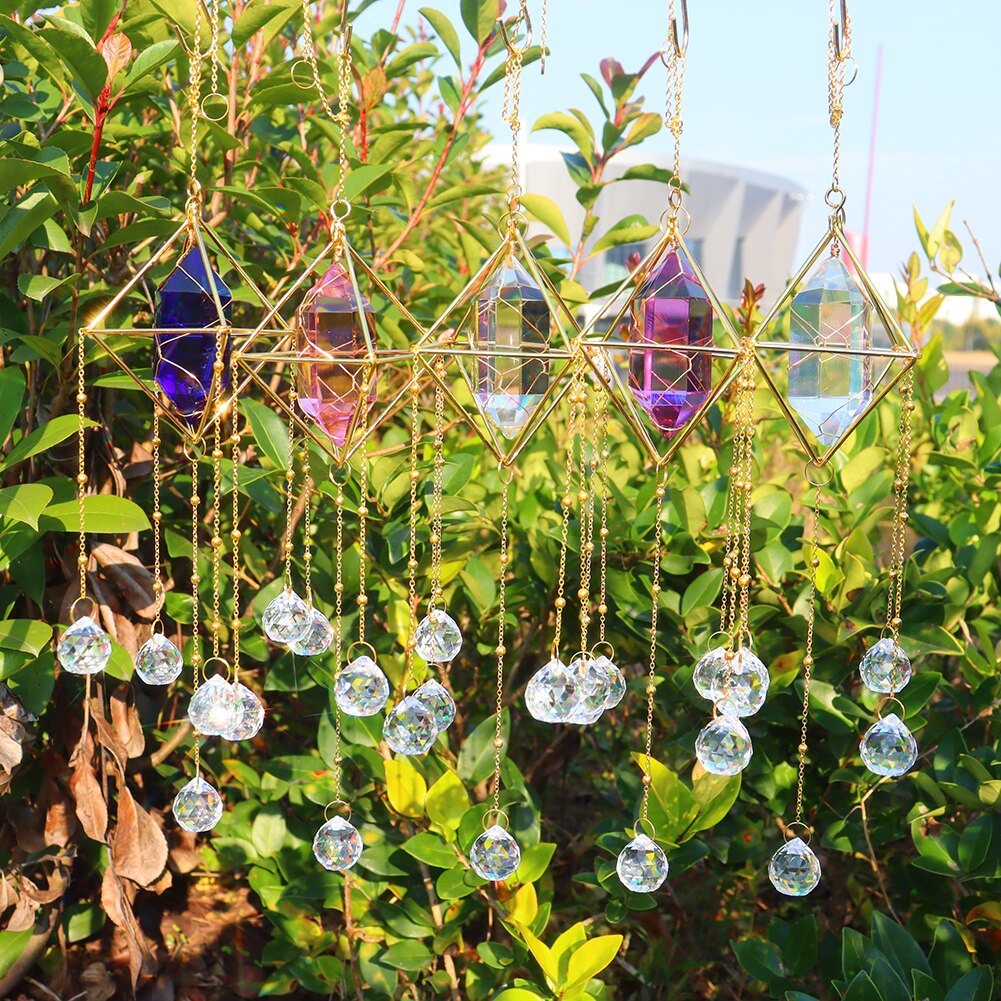 Kryształowy dzwonek wietrzny ornament ogrodowa okno Windchime wiszące łapacze słońca wisiorek wystrój pokoju okno kryształbyć winnym