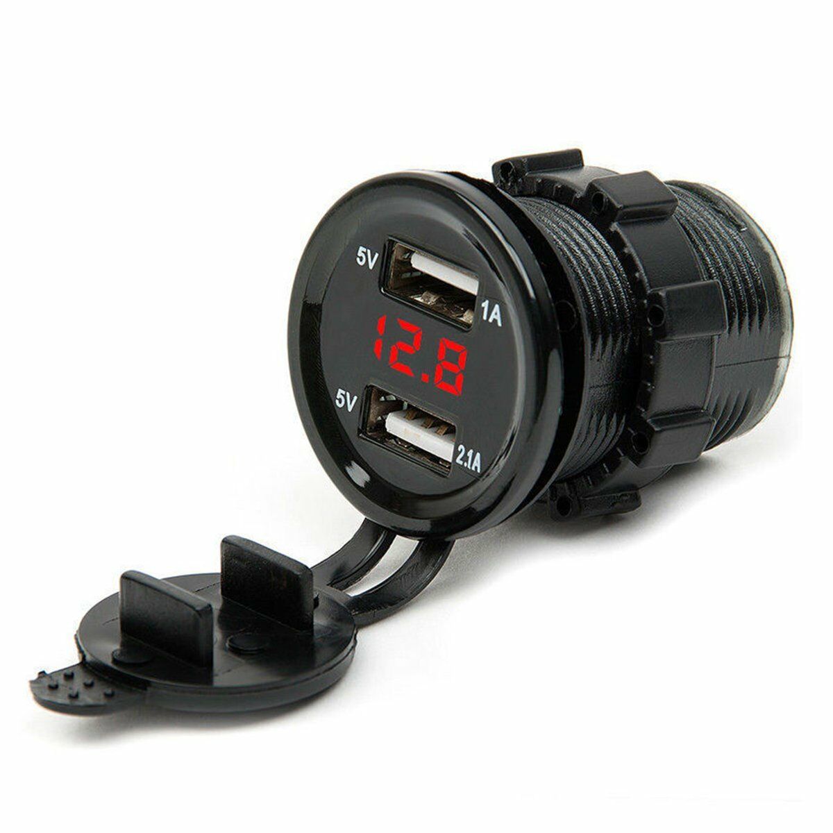 Dual USB Port Auto Ladegerät Buchse Voltmeter Zigarette Leichter Buchse Splitter Ladegerät Adapter Wasserdichte Led-anzeige 12/24 V: Default Title