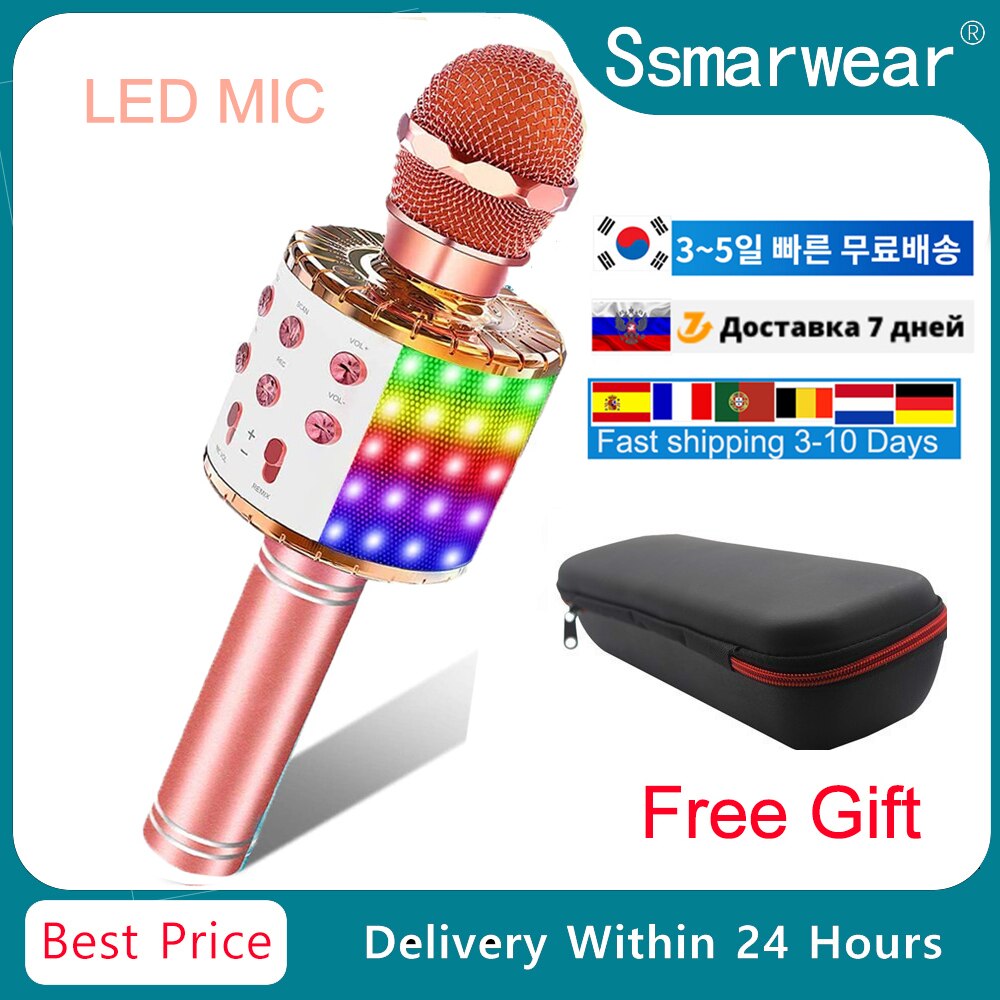 WS858 Bluetooth Karaoke Wireless Microphone Portable Karaoke Machine Handheld Mic Speaker Home Party SING For Kids Toys YouTuber: LED ROSE