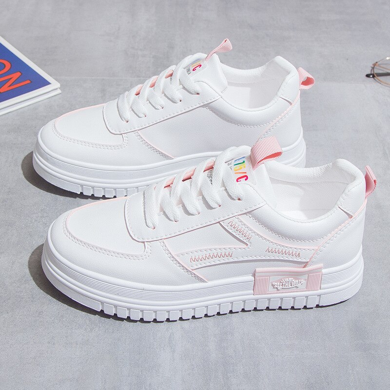 Valkoiset tennarit naisten vapaa-ajan kengät matala kevät nainen kengät alusta naisten tennarit naisille: Vaaleanpunainen / 4.5