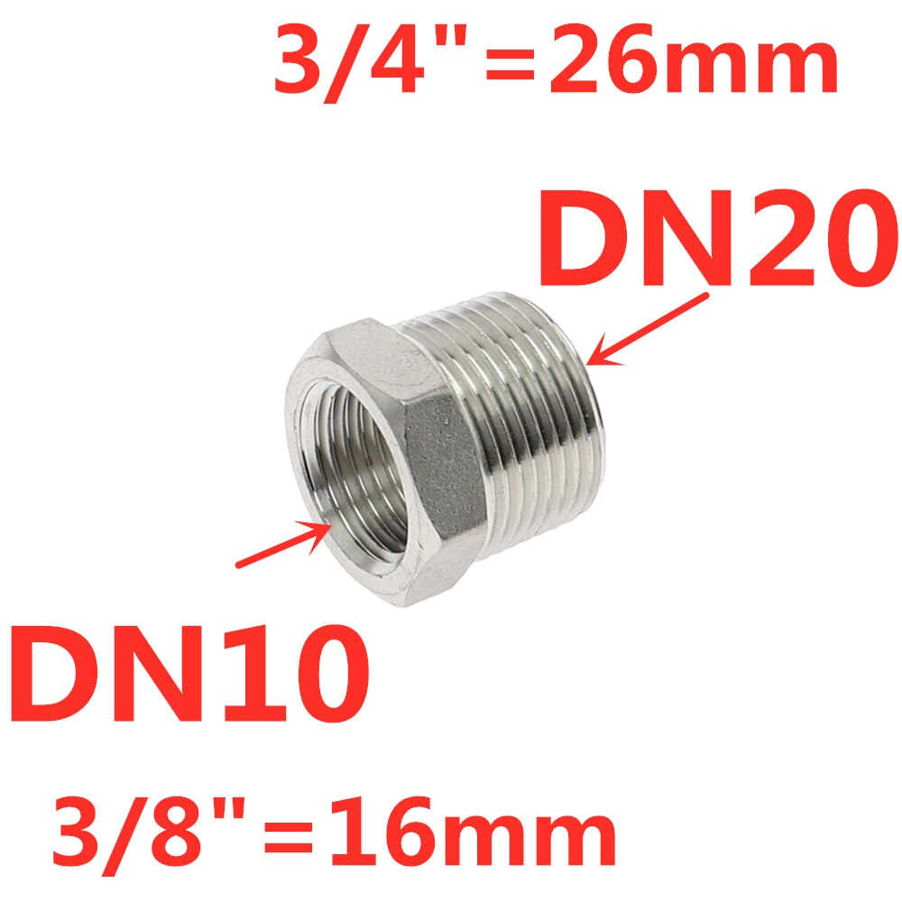 Tonisoiva sydämen vähennysholkki 1/8 &quot; 1/4 &quot; 3/8 &quot; 1/2 &quot; bsp uros/naaraskierre  ss304 ruostumattomasta teräksestä valmistettua putkiliitosta vesikaasuöljylle: Dn20 to dn10