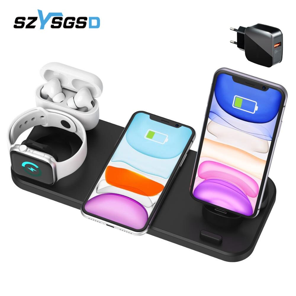 6 in 1 kabelloses ladepad mit qi-induktions-schnellladefunktion für apple watch 6 5 4 3 , airpods pro, iphone 12 pro /11/ xr/xs/x /8