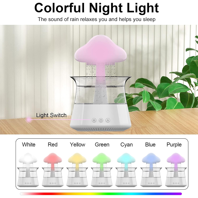 Humidificador de aire eléctrico de nube de lluvia, difusor de Aroma de 300ml, gotas de agua de lluvia Zen, humidificador de luz nocturna colorida para para el hogar