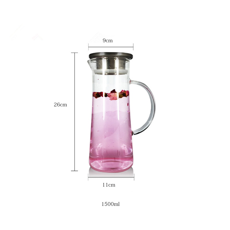 Grote Capaciteit Glas Kruik Met Glas Handvat Hittebestendig Glas Koffie Pot Roestvrij Stalen Filter Theepot 1500 Ml: 1500ml