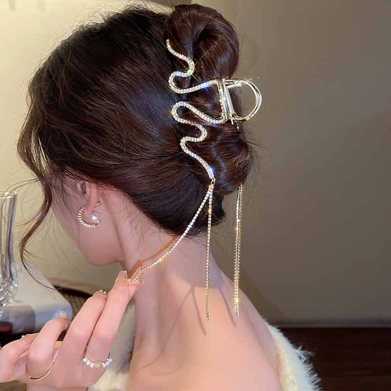 Pinzas para el pelo con borla de cristal y diamantes de imitación para mujer y niña, horquillas geométricas de Metal para el pelo, accesorios para el cabello