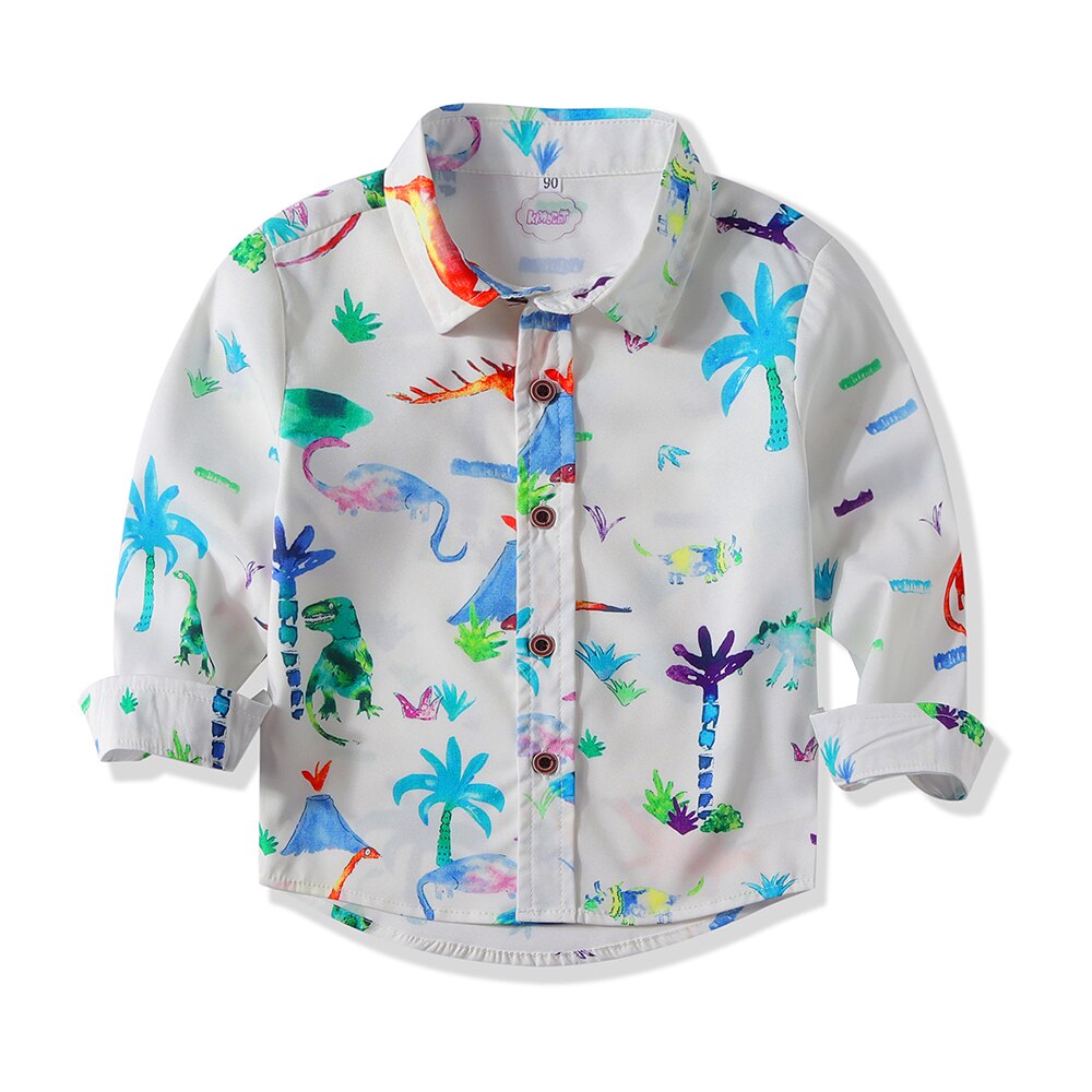 Kimocat para bebé niño ropa otoño primavera niños camisa de manga larga guapo estampado de dinosaurio niños de algodón Casual camisas de algodón sólido: syb1142 / 18 meses
