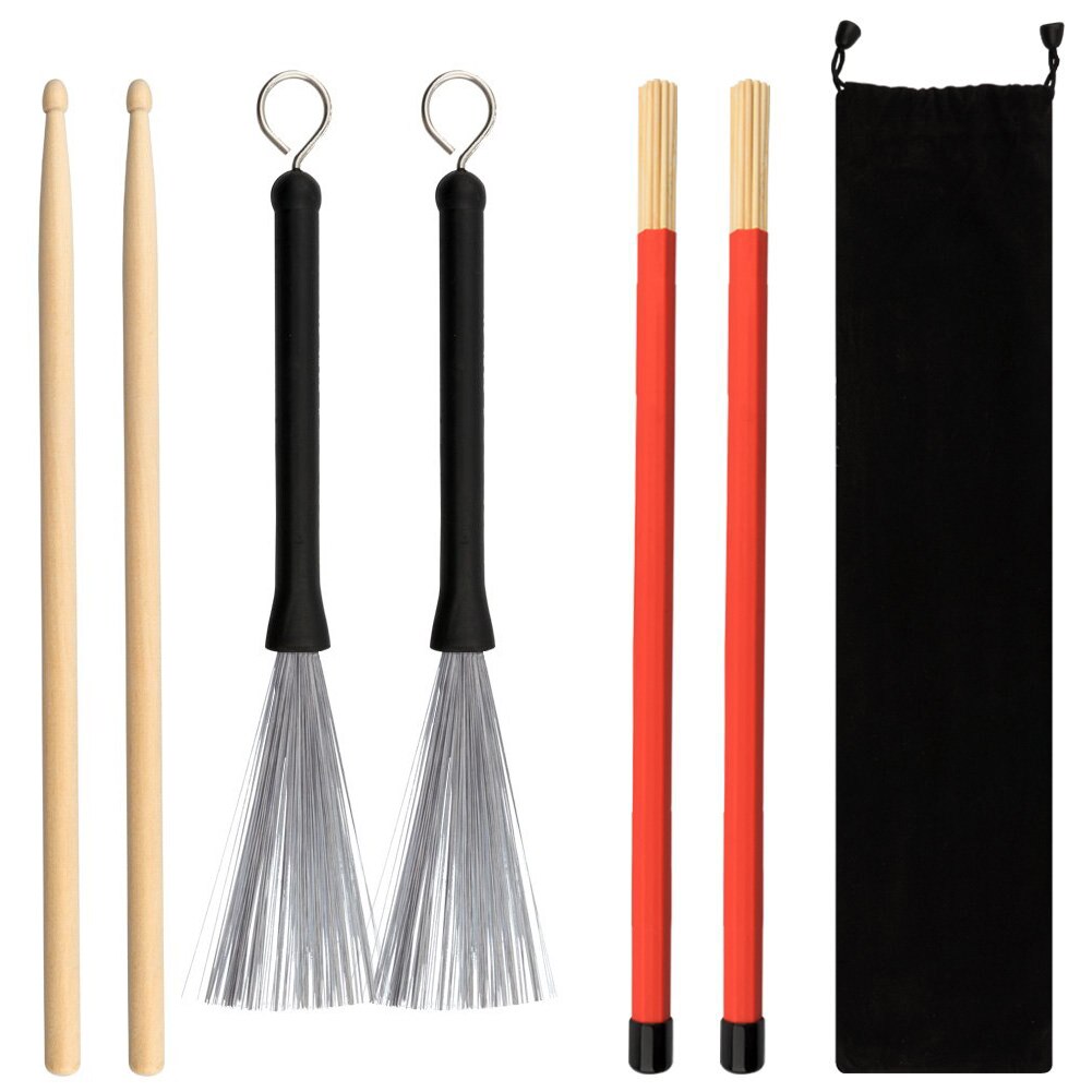 Lot de 7 baguettes de tambour, fil rétractable, brosse de tambour professionnelle, bâton de tambour à Percussion, accessoires de sac étanche