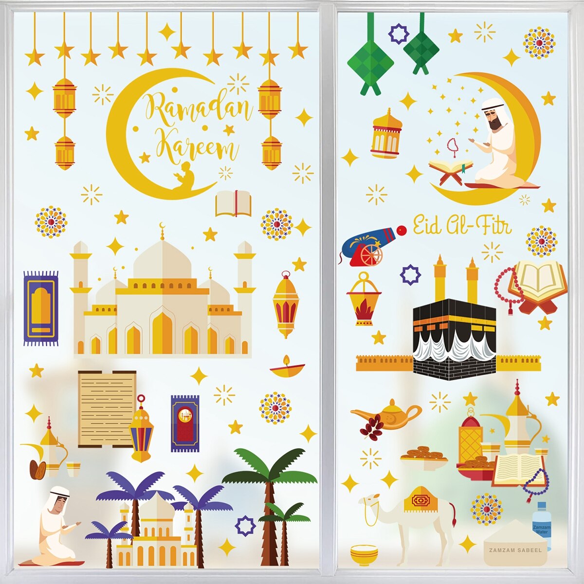 Ramadan vindue klistermærke eid mubarak indretning lanterne mønster ramadan dekoration til hjemmet kareem islamisk muslim islam al adha