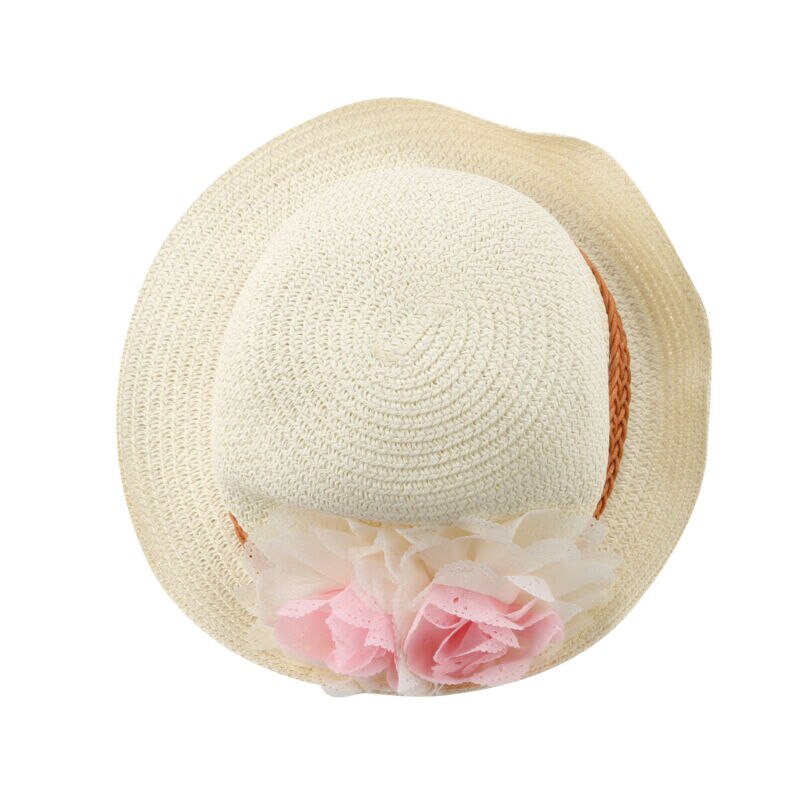 Sombreros para niños y niñas, gorro de paja con flores, transpirable, a prueba de sol, color Beige, blanco, rosa y caqui