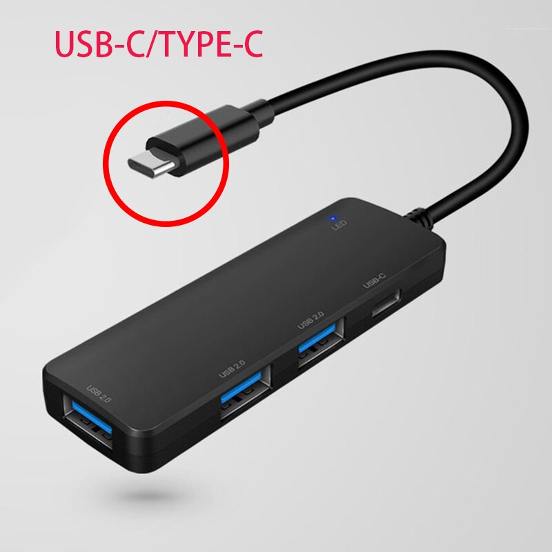 Mini Usb Hub 2.0 USB-C En USB-A Optionele Multi Splitter 3 Port Hub Met Usbc 2.0 Hab Adapter Voor Pc laptop Accessoires: Black TYPE-C