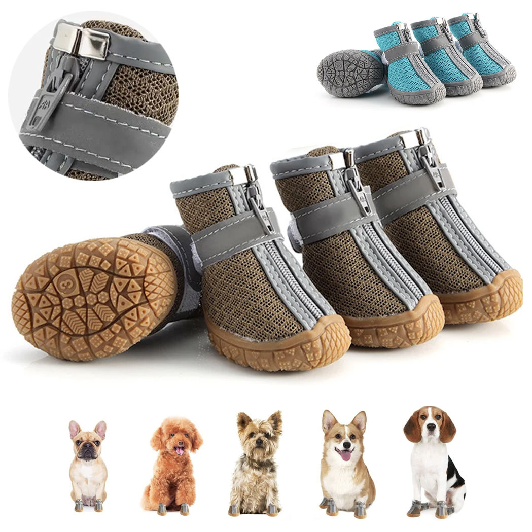 4 sztuki kalosze dla psa wodoodporne buty z pasek odblaskowy antypoślizgowymi oddychającymi śniegowcami dla małych zwierząt bezpieczniejszej podróży w nocy