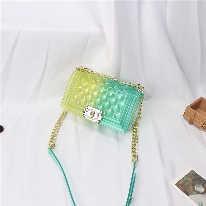 Clear Colorful Transparent Jelly Bag Gradient Candy Color Crossbody Bags Ladies Shoulder Chain Messenger Bag Sg69: Yellow Green(Small)