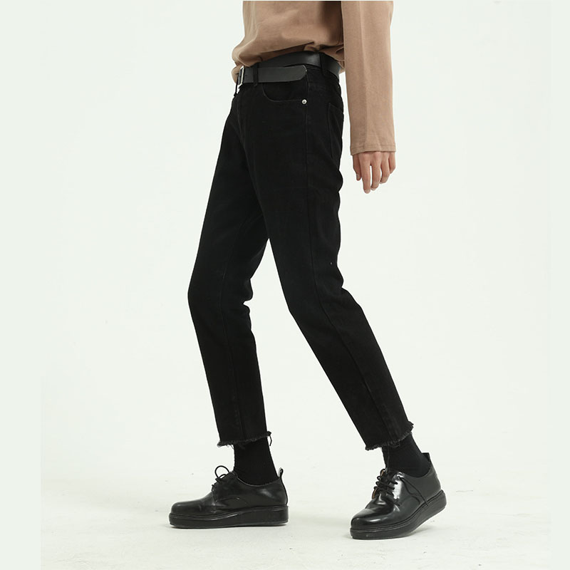 Pantalones vaqueros con dobladillo roto para hombre, ropa de calle de estilo coreano japonés, informal, Hip Hop, Vintage, para pareja