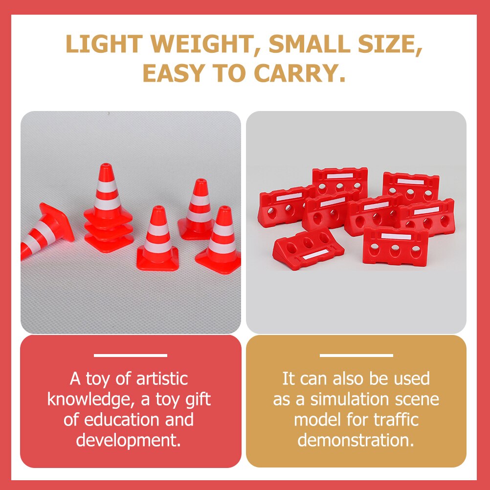 24pcs Road Signs for Kids Early Cognitive Training Mini Traffic Road Cones Fences Model Toy Set Traffic Sign Road Block Playset