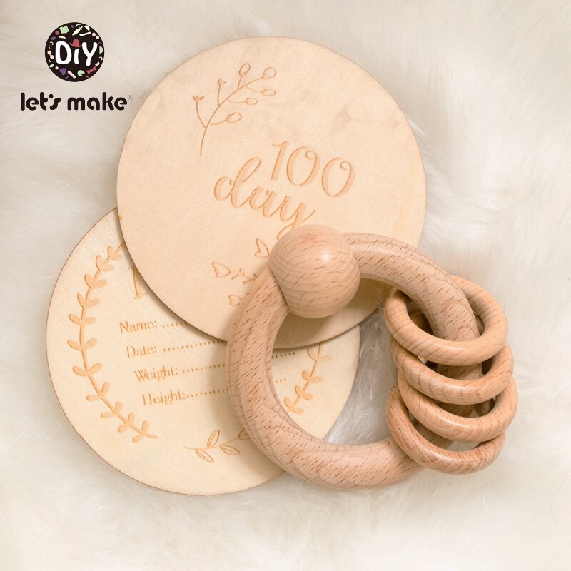 Let's Make Baby Toys Rattle Beech Wooden Teething Ring Bed Bell Children Latex Free 1pc Educational 4-6 Months Teether Baby