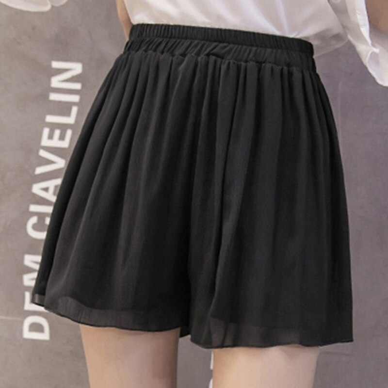 Floral Print Shorts Women Summer Elastic Waist Loose Sport Shorts Lady Chiffon Shorts Soft Wear Short Femme: black / M