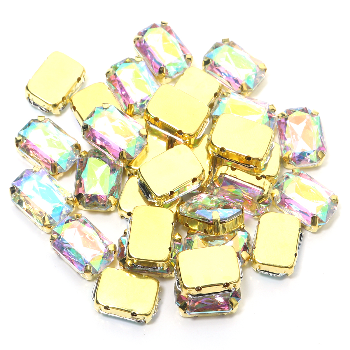 30 stuks 10 x 14mm rechthoekige kristallen glazen strass-steentjes, handgenaaide acryl strass-steentjes met gouden klauw voor kledingaccessoires: Roze