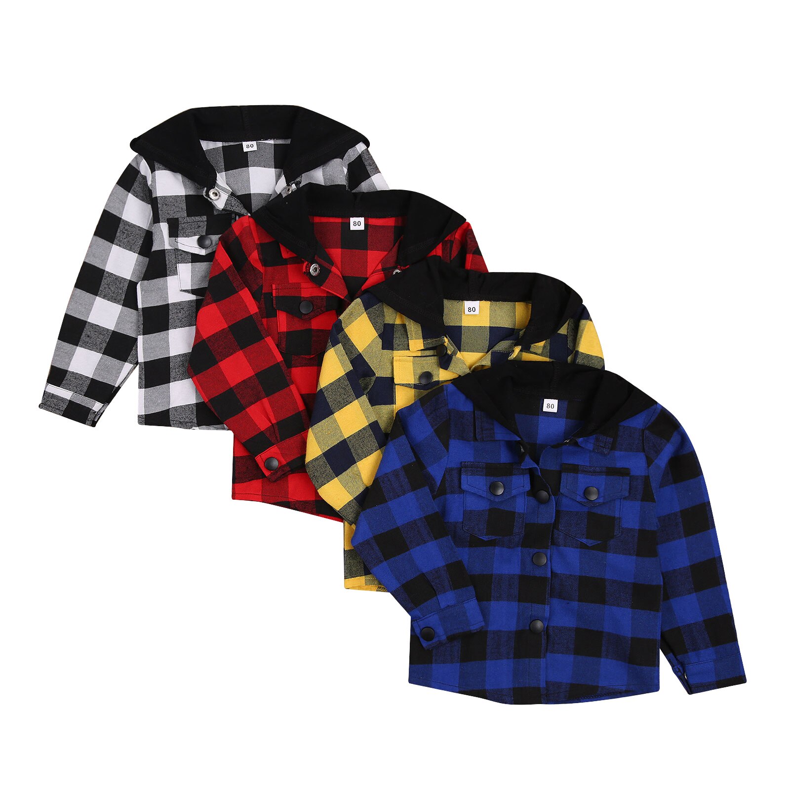 Automne enfants garçons veste hauts Plaid imprimer à manches longues simple boutonnage à capuche manteau 4 couleurs