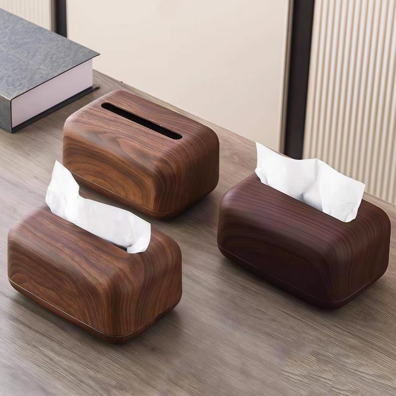 Chinese-style Simple Walnut Color Tissue Box Household Solid Wood Living Room Storage Carton Wooden Tissue Storage Box