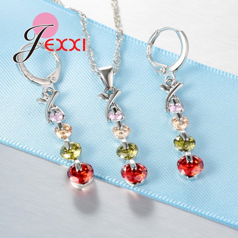 DIY Jewelry Colorful Crystal Beads Tassel Necklace And Earring Set Stainless Silver Chain Women Decors