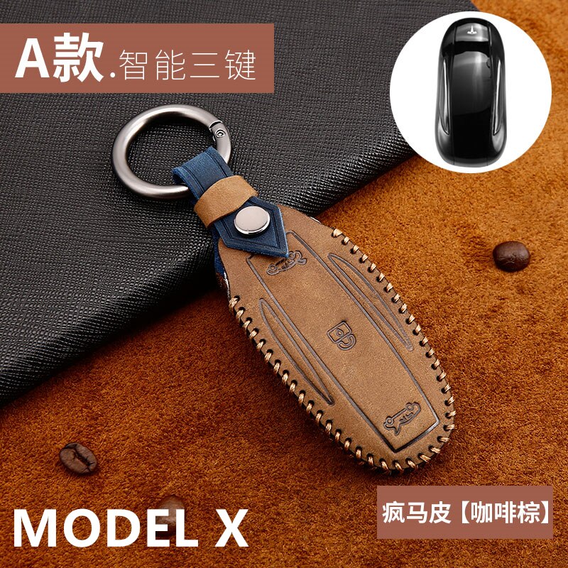 Læder nøglekort holder beskytter cover nøglering til tesla model 3 model s model x nøgle etui til bil nøgle kuffert nøglering taske kæde: Fmp-tesla-xz