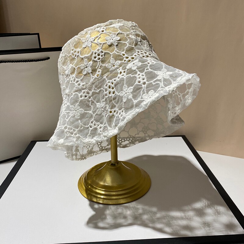 Vintage Lace Bucket Hat Women Summer Beach Sun Hats Korean Hat Breathable Fisherman Hat