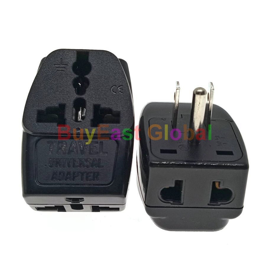 (Pack 2) 3 IN 1 - Universal to USA, Canada Electrical Plug Adapter AC100~250V 10A Black Color