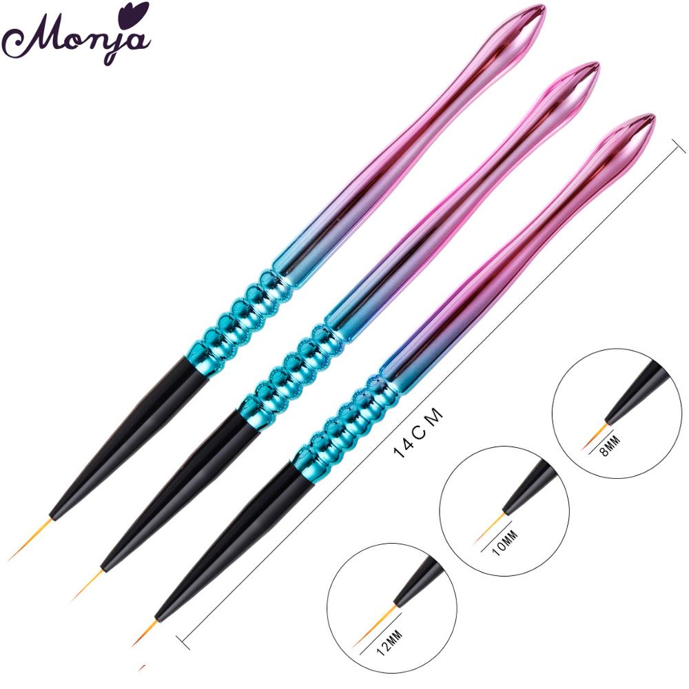 Monja 3 Stks/set Nail Art Meerdere Stijlen Handvat Schilderij Borstel Kit Franse Streep Line Liner Patroon Diy Tekening Pen Manicure tool: 12