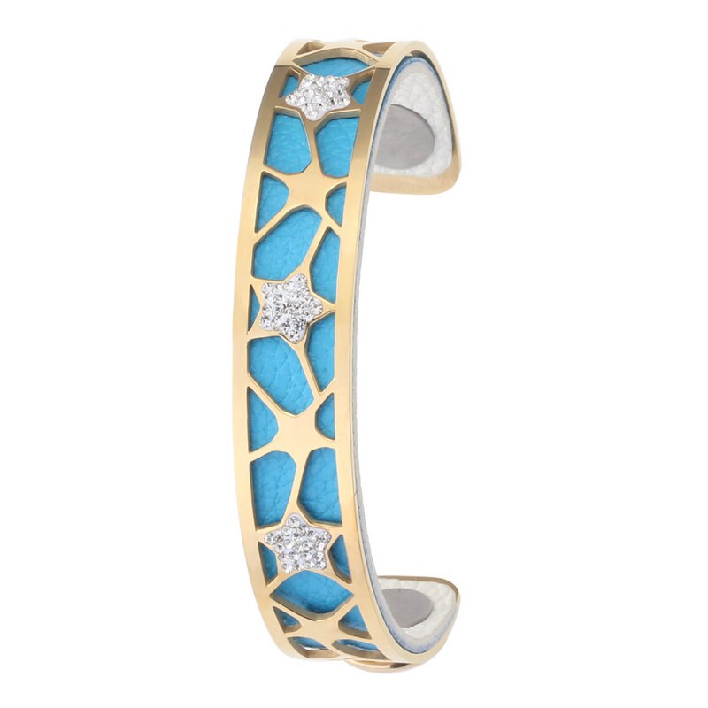 Koaem kobiety ze stali nierdzewnej ze stali nierdzewnej bransoletki bangle wymienne skóry wykwintne biżuteria złoto wypełnione Cz gwiazda bransoletka mankietowa: BC0092003