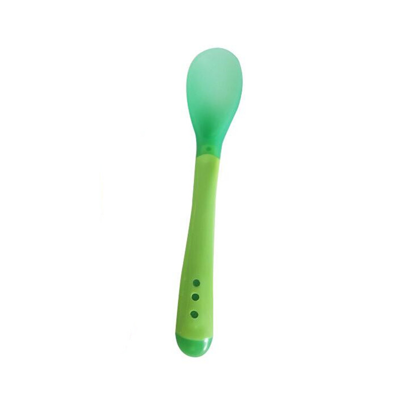 Baby Silicon Lepel Baby Veiligheid Temperatuur Sensing Kids Kinderen Bestek Voeden Lepels en Vork: Green Spoon