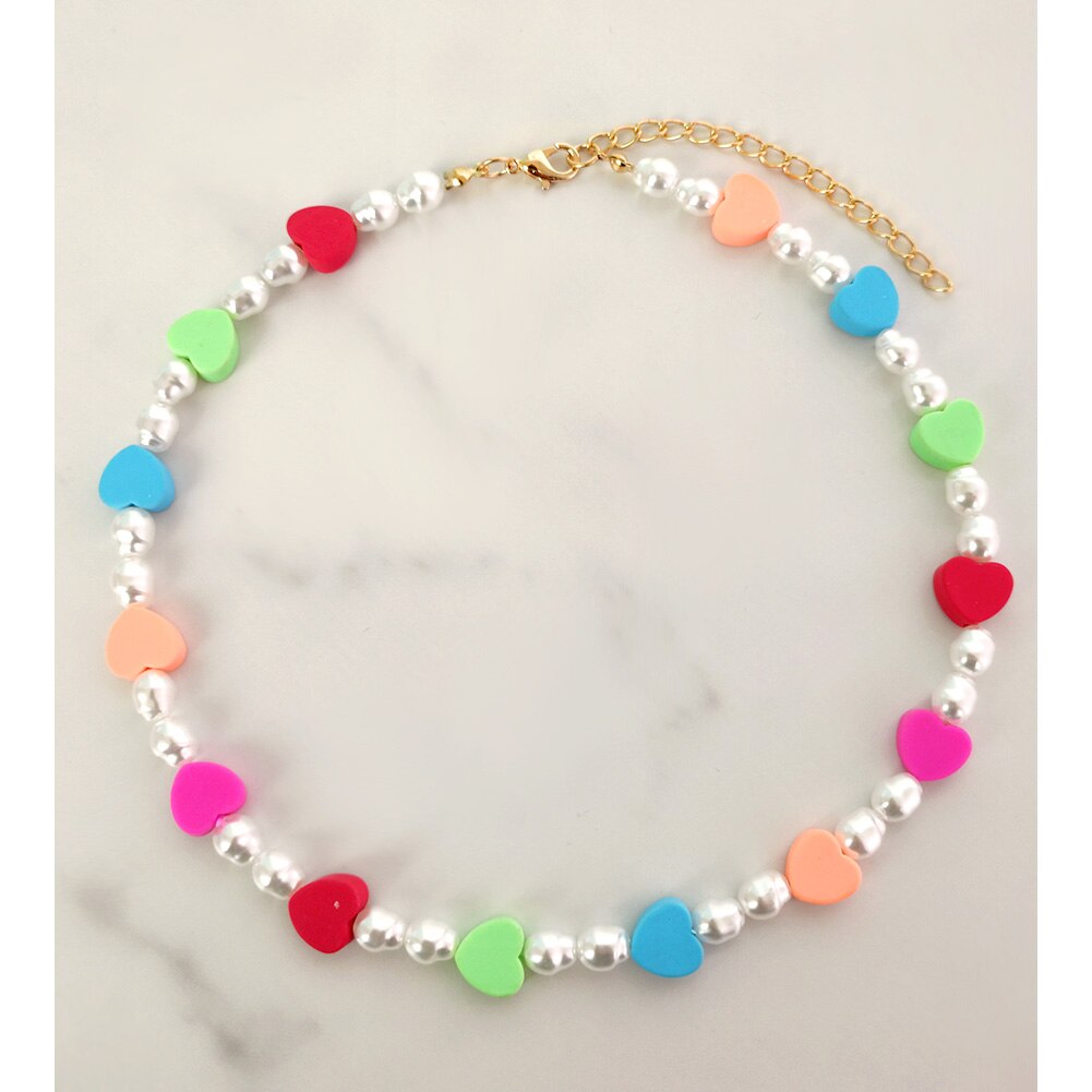 Multilayer Smiley Face Color Seed Beaded Necklaces For Women Handmade Fruit Heart Pearl String Beads Choker Summer Beach Jewelry