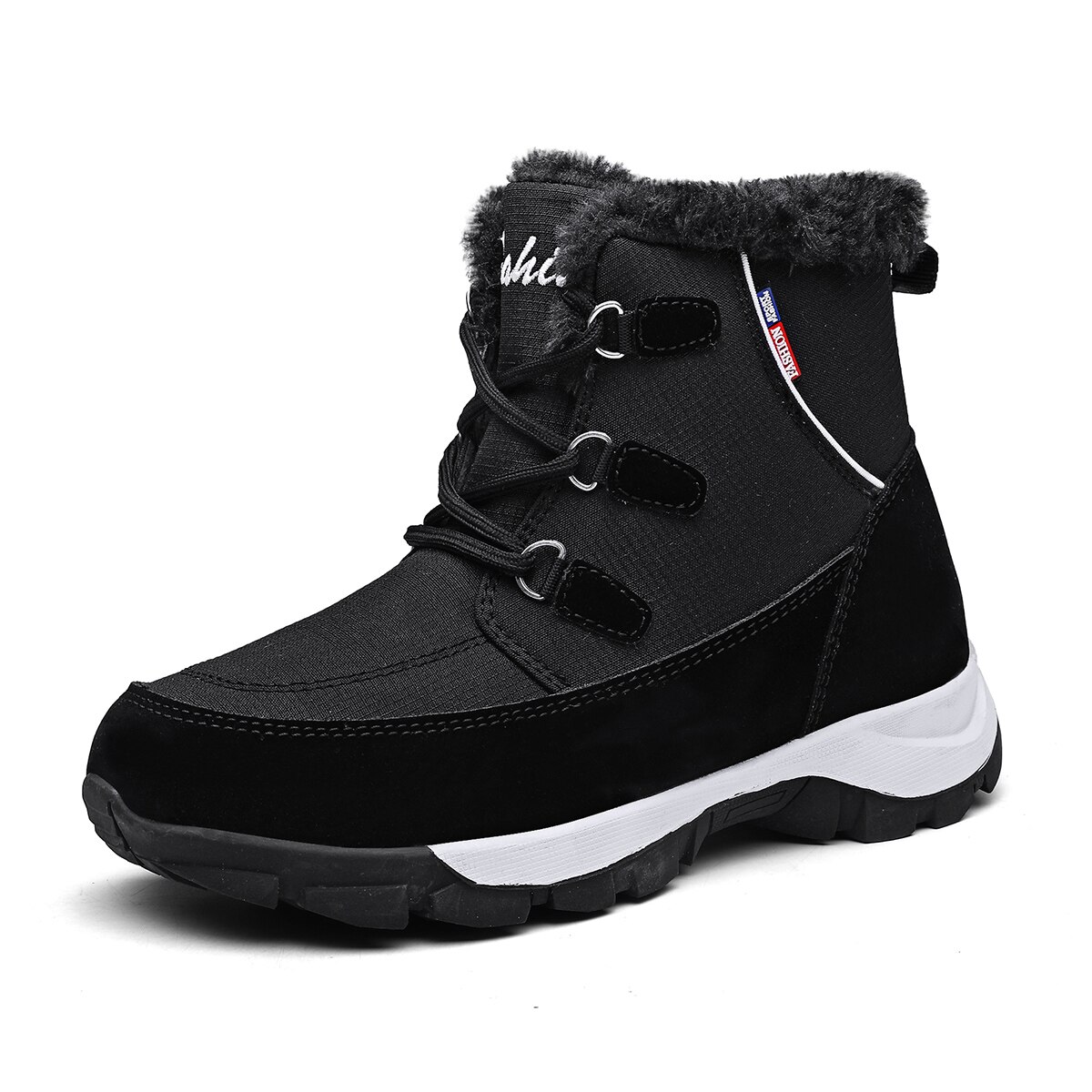 Sneakers dames winter sneeuwlaarzen hoge schoenen casual dames waterdicht warm dames wit zwart wandelschoenen sport: Zwart / 6