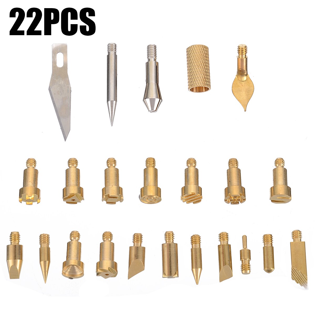Puntas de soldador eléctrico, puntas de pluma de leña, cabeza de pirograbado, arte, pluma, puntas de latón para bricolaje, pintura en relieve, Supp, 22 Uds.
