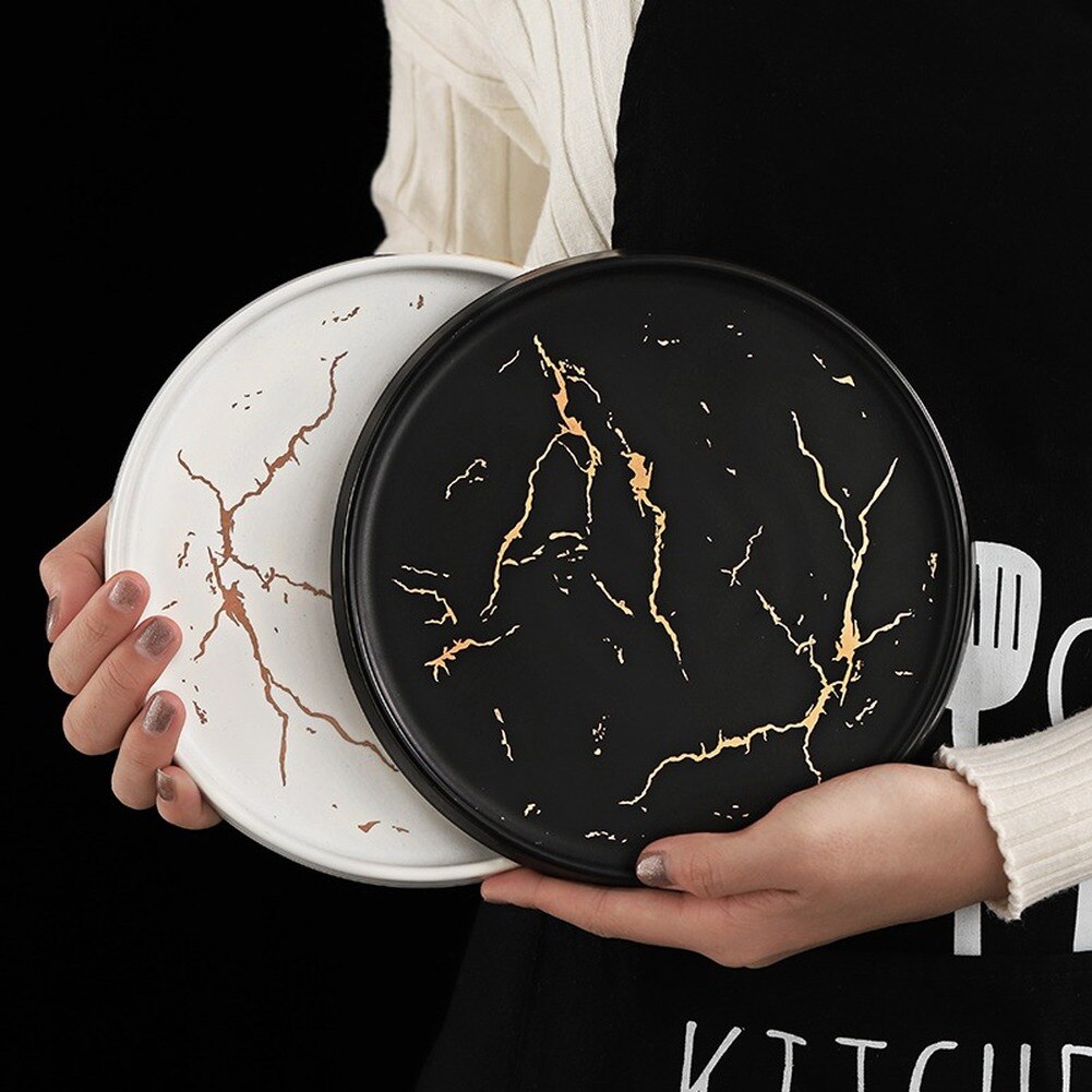 Piatto di Ceramica Forno a Microonde E Lavastoviglie 6 Pollici Piatto di Bistecca Insalata di Pannello Piatti Porcellana impostato Stile Europeo Marmo Piatto