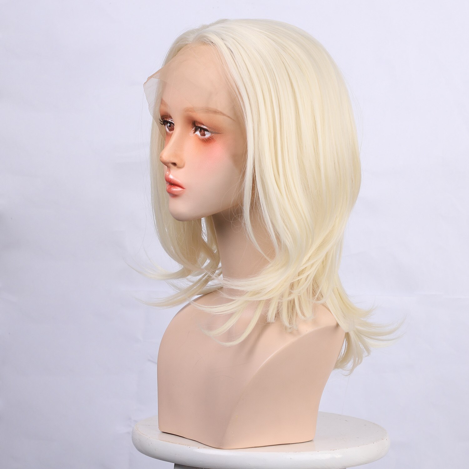 KookaStyle Synthetic White Lace Front Wigs for Women Short Bob Shoulder Length Natural Dream Curl Wigs French Pixie Hand Made