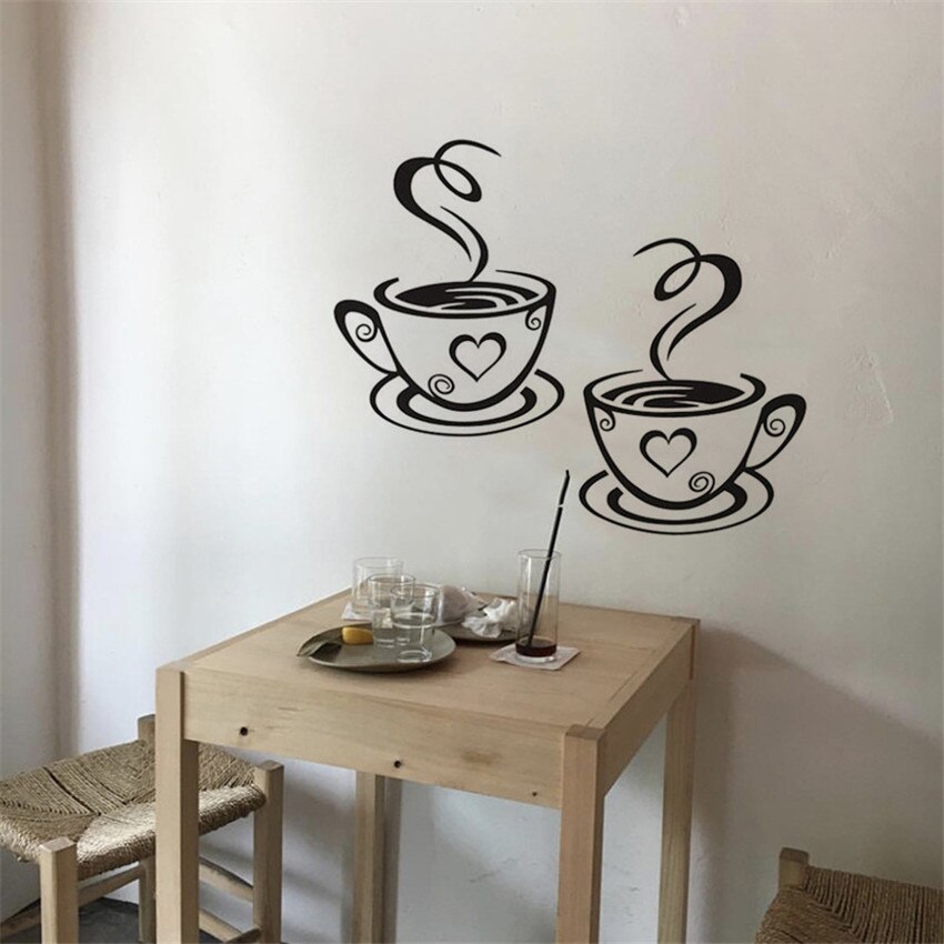 Sorte kaffekopper vægklistermærker gør-det-selv kunst vægmærkat pvc kaffemønster klistermærke hjemmekøkken cafe restaurant dekoration tapet